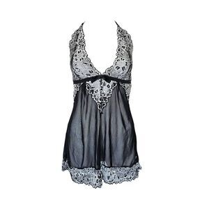 dark coquette mesh halter slip dress